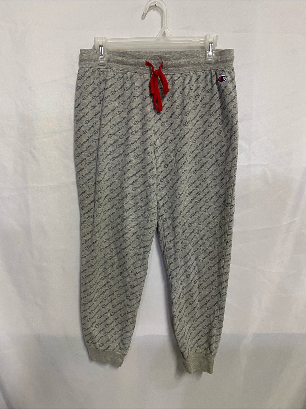Champion Gray Allover Logo Woman’s Jogger Pants with Red Drawcord